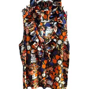 J. Crew 100 percent silk Ruffled neck and front Sleeveless Blouse Size 6